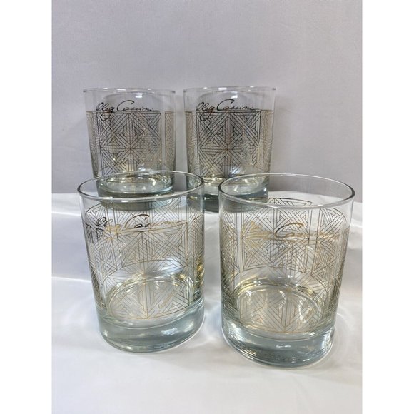 Vtg MCM Designer Oleg Cassini Canadian Club 4 RocksGlass Tumblers Gold Trim - Picture 1 of 5
